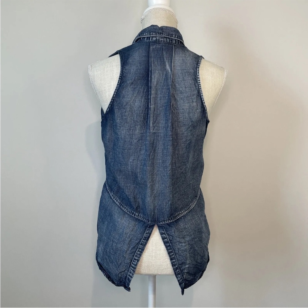 Cloth & Stone Anthropologie Sz XS Sleeveless Chambray Button Down Top Tencel - Picture 2 of 5